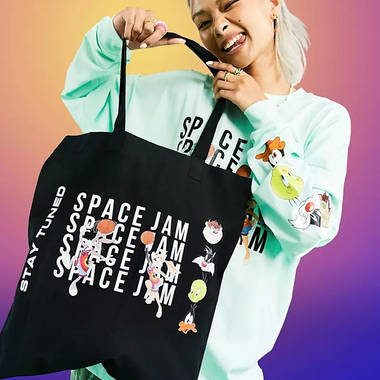 ASOS DESIGN Space Jam 2 Logo Print Shopper ASOS DESIGN Space Jam 2 Logo Print Shopper
