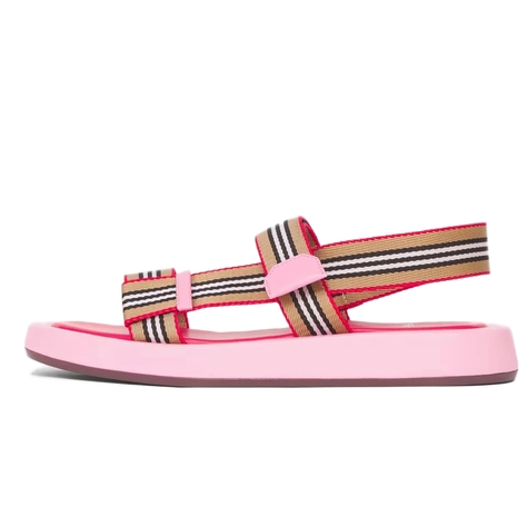 Burberry logo-plaque Icon Stripe Strap Leather Sandals Candy Pink