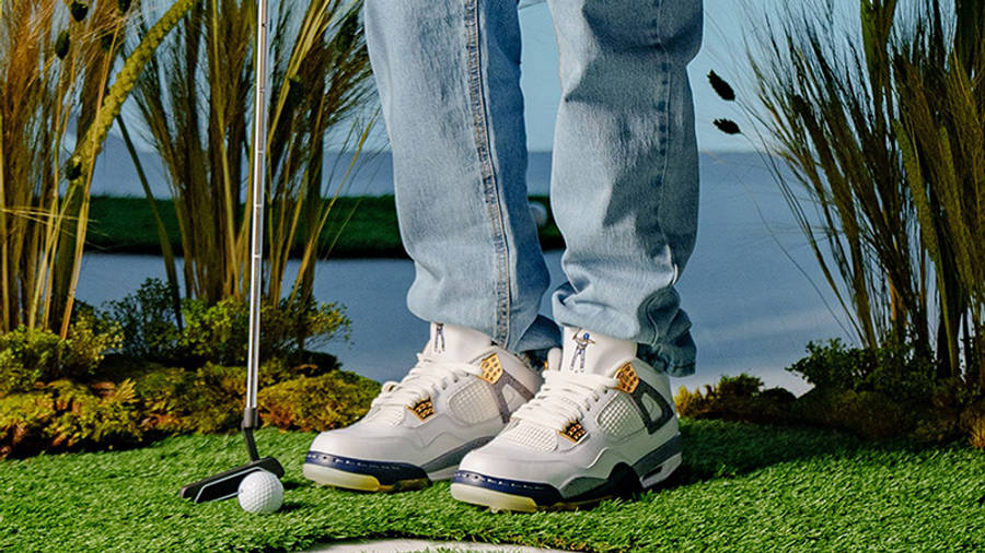 Eastside Golf x Air Jordan 4 Golf White on foot