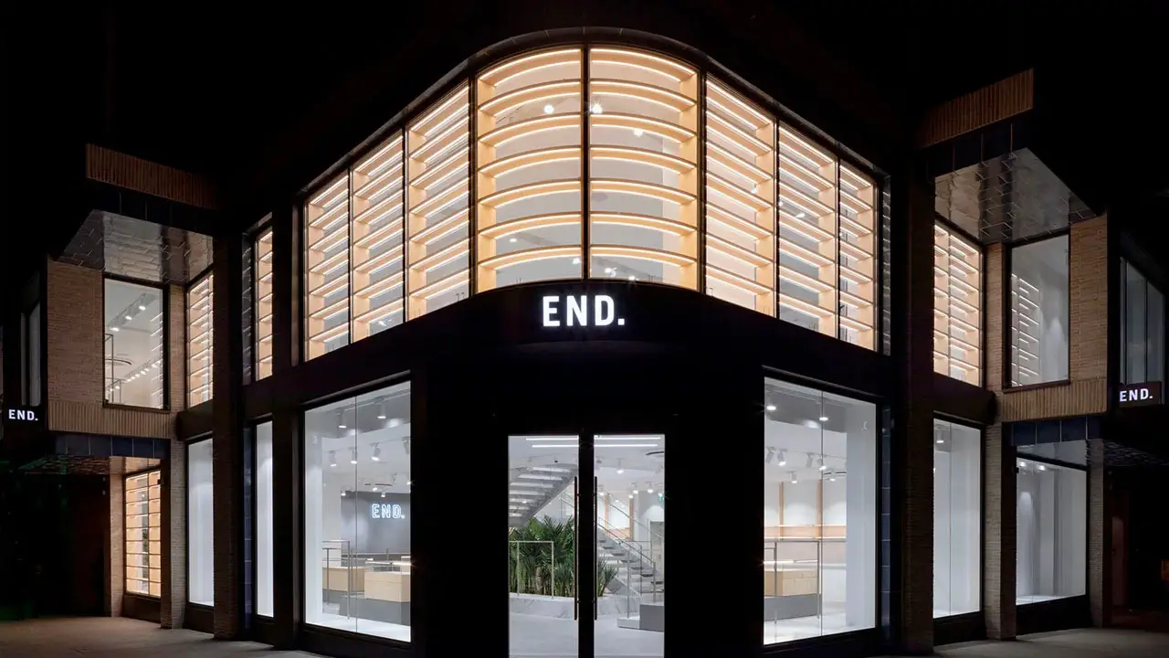 END. - Marcelo Burlon County of Milan patchwork denim high-top sneakers Blau Stores in London