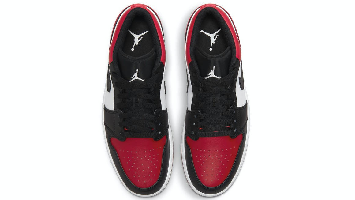 jordan 1 low bred toe on feet