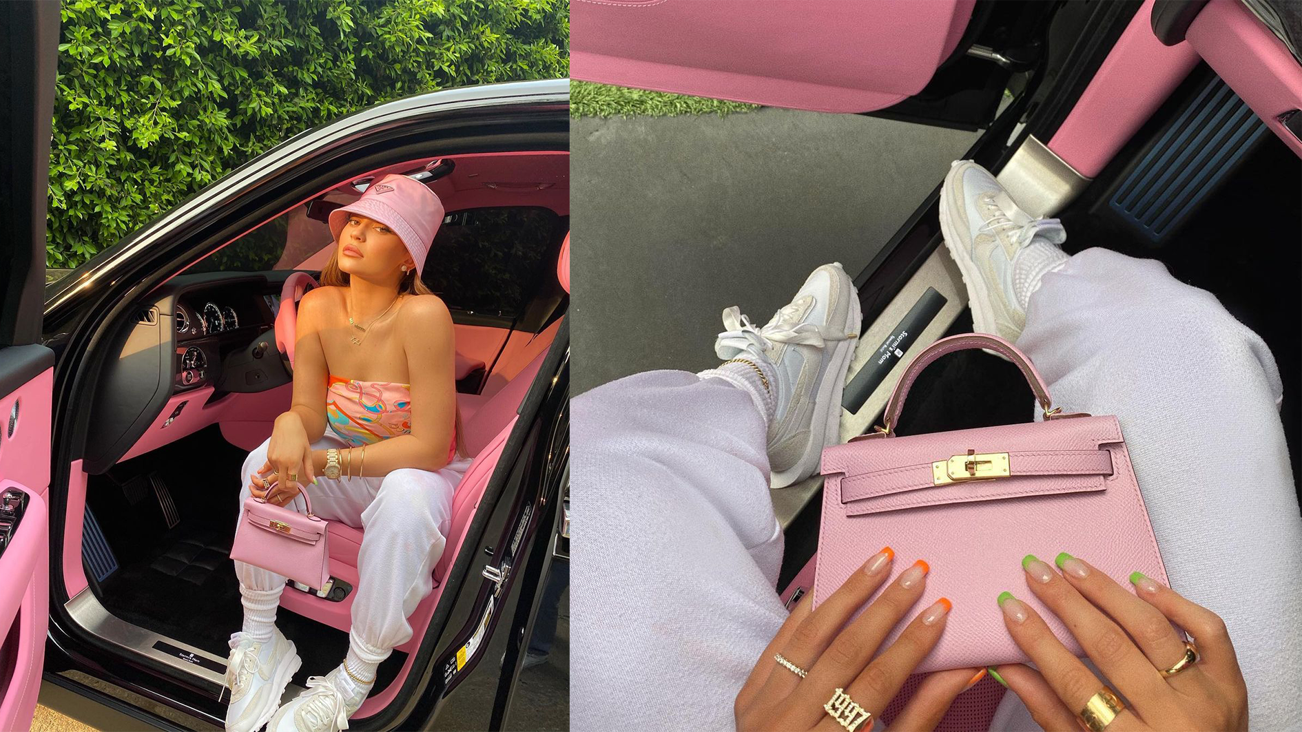 Kylie Jenner pairs brown stiletto nails with a $300K Birkin bag