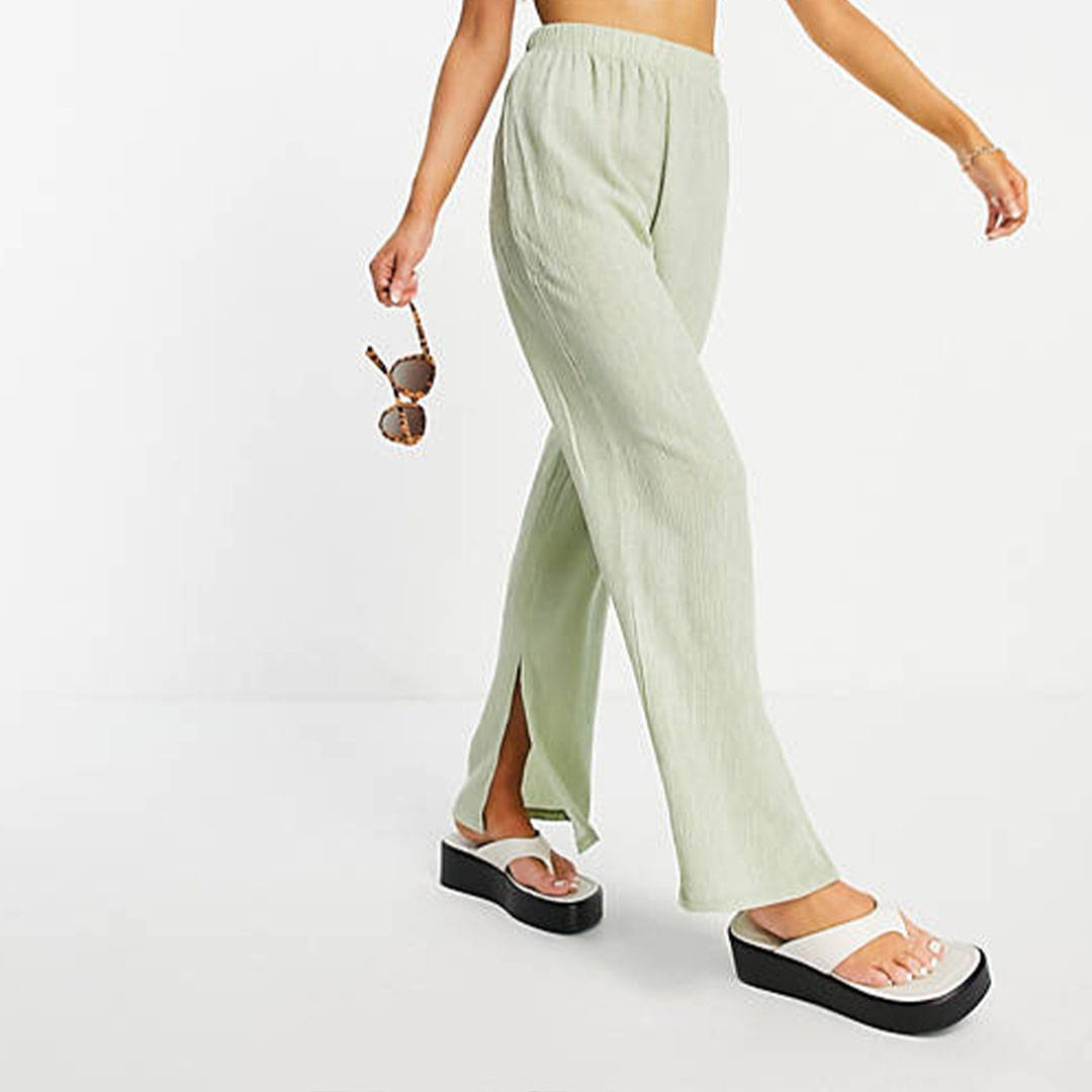 Mango green textured trousers