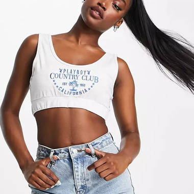 Missguided Playboy Sports Co-Ord Scoop Neck Crop Top
