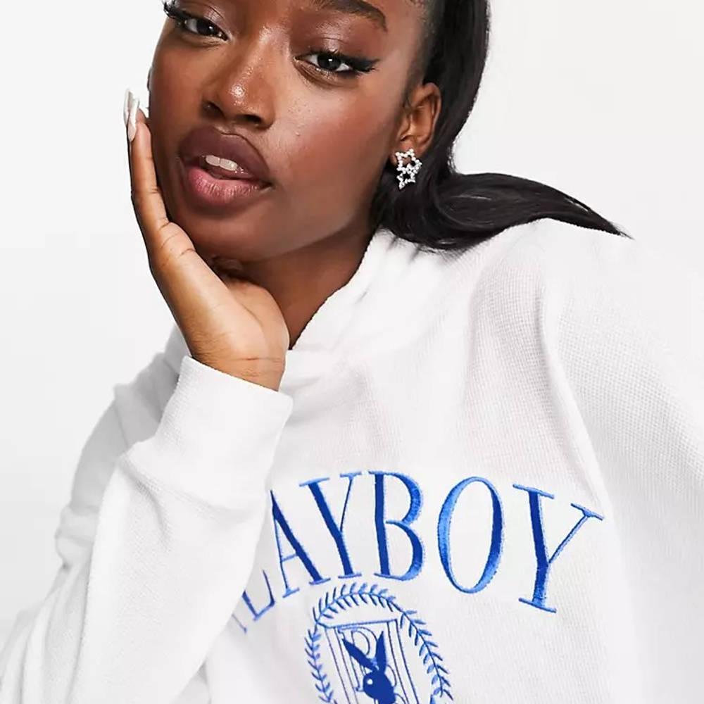 Missguided Playboy Sports Co-Ord Waffle Crop Hoodie