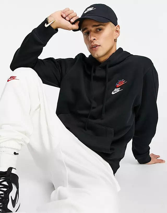 Nike Essential Fleece+ Multi Logo Hoodie In White pour hommes