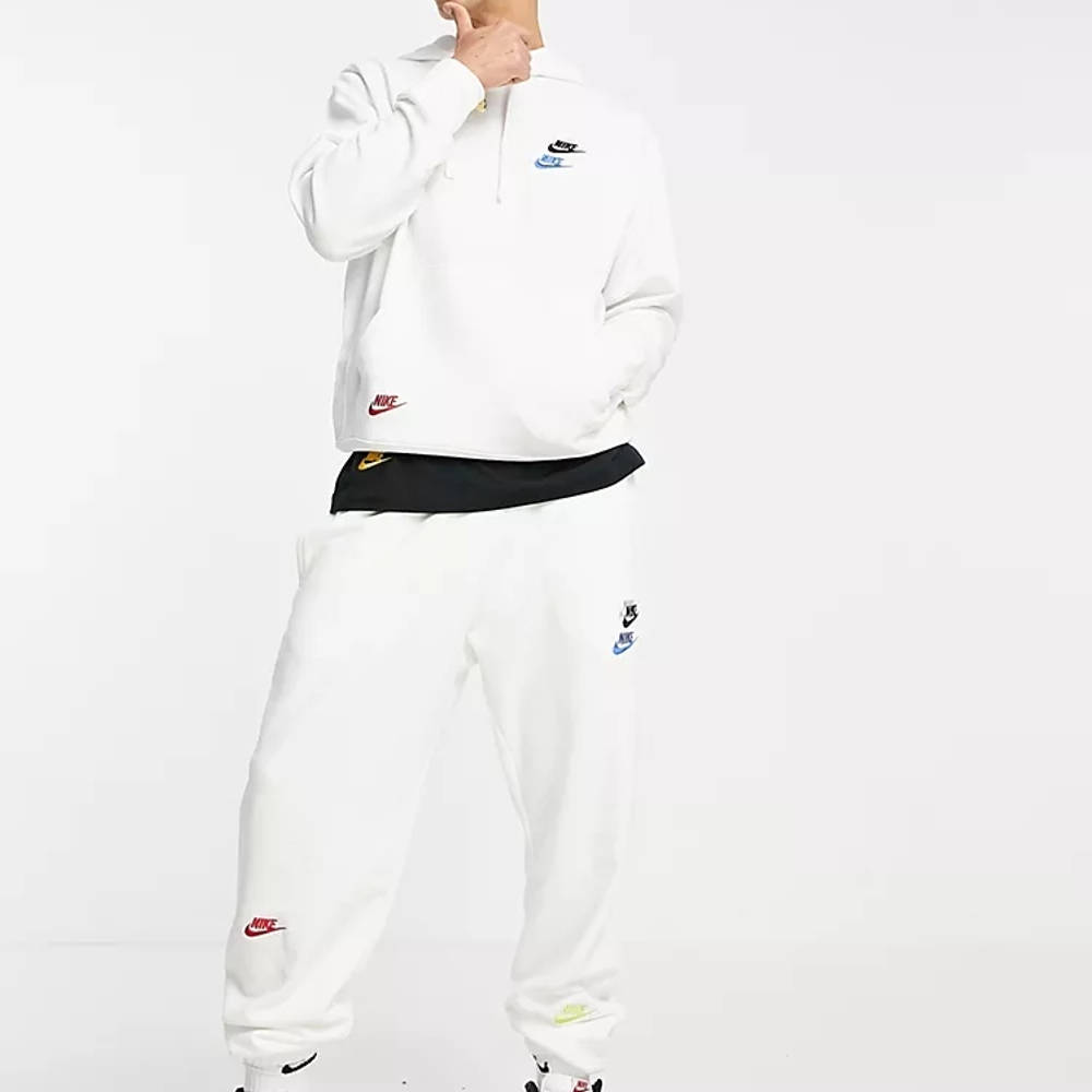 Nike Essential+ Fleece Multi Logo Hoodie - White | The Sole Supplier