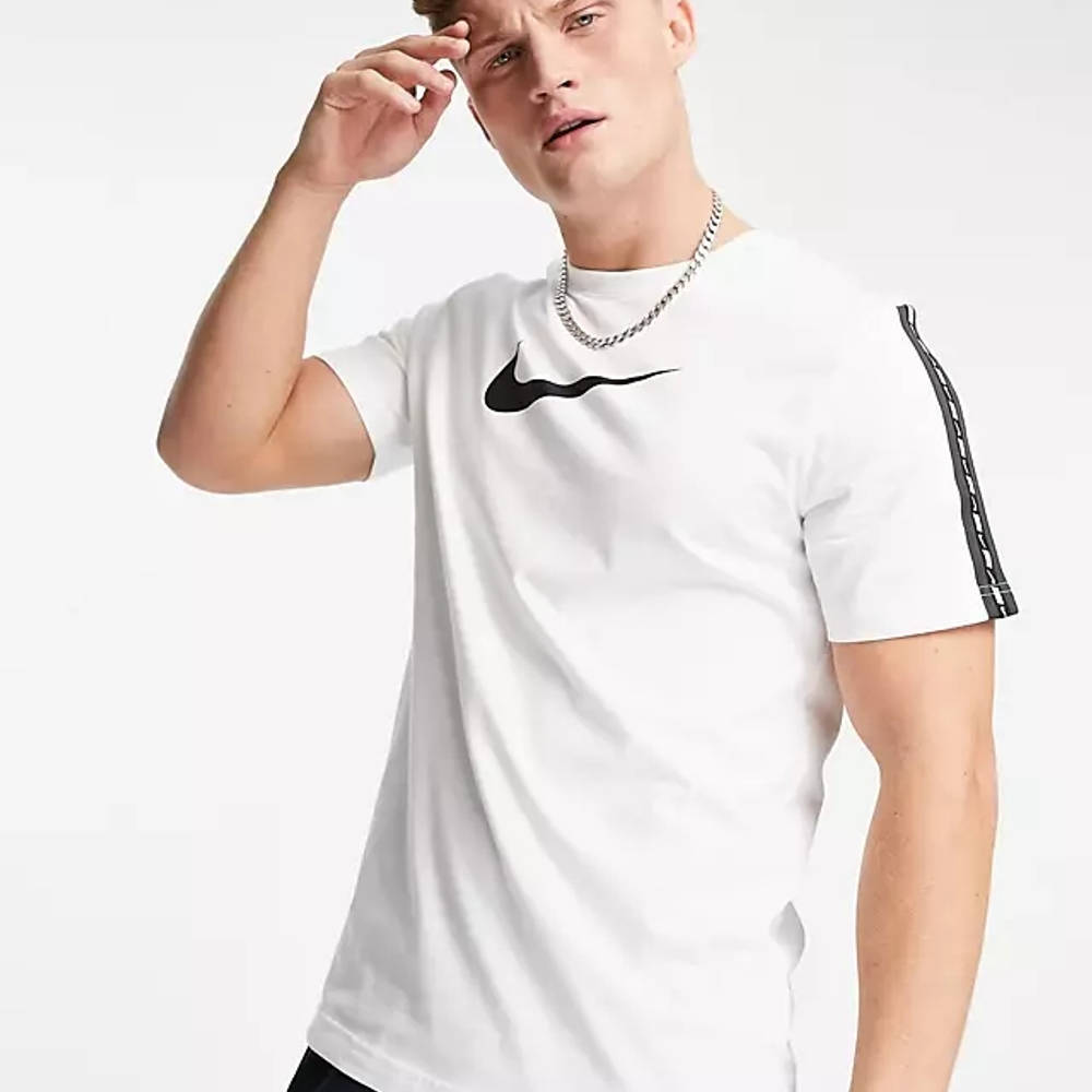 Nike Repeat Taping Swoosh T-Shirt - White | The Sole Supplier