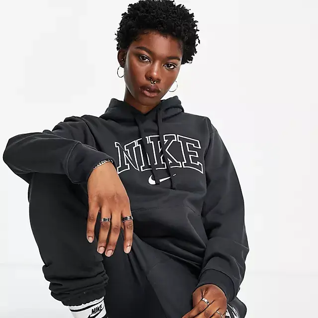 Nike Unisex Vintage logo Fleece Oversized Hoodie Black