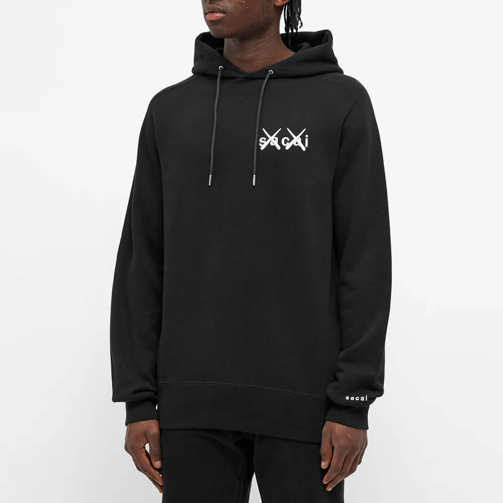 sacai x KAWS Embroidered Hoodie - Black | The Sole Supplier