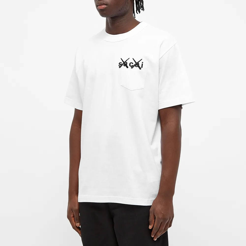 sacai x KAWS Embroidered T-Shirt White - White | The Sole Supplier