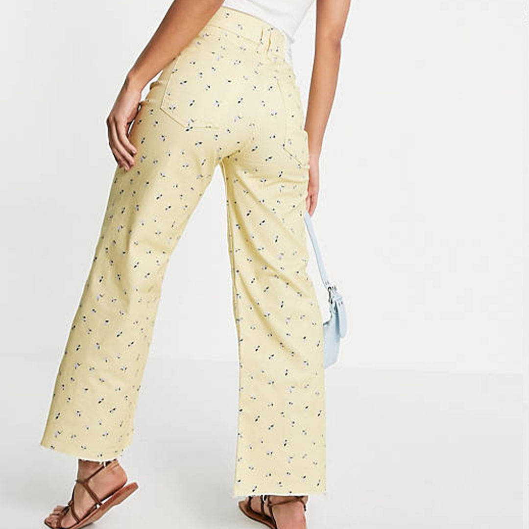 Stradivarius yellow floral trousers