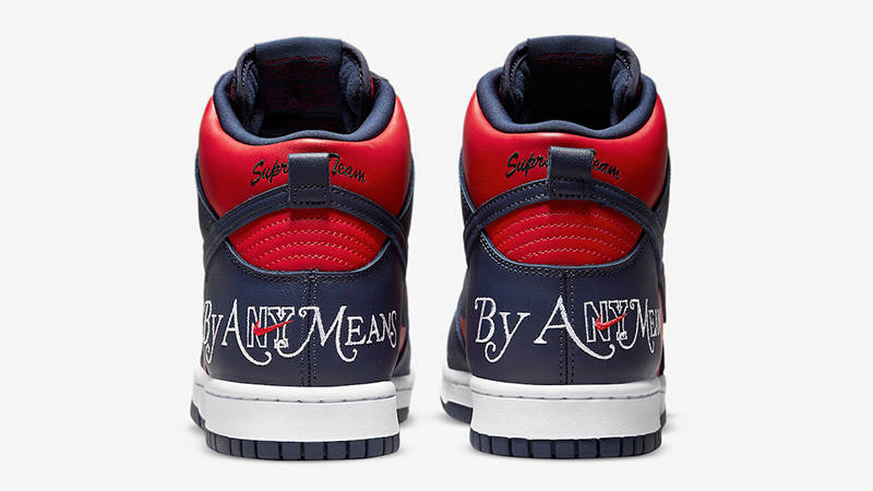 Supreme x Nike SB Dunk High By Any Means Navy Red DN3741-600 Back