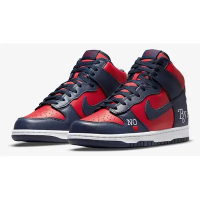 Supreme x canvas Nike SB Dunk High By Any Means Navy Red DN3741-600 Side