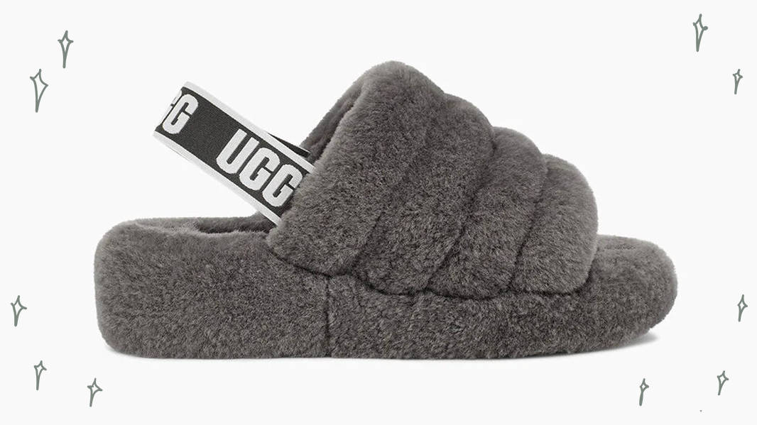 UGG Fluff Yeah Logo Slide Charcoal