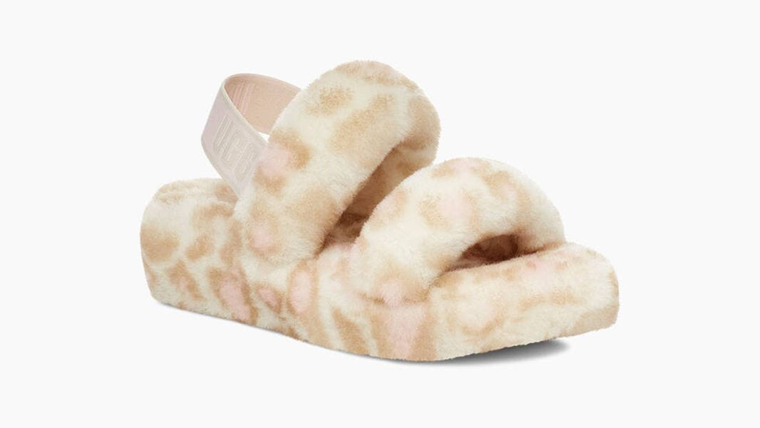 UGG Oh Yeah Panther Print Slide White