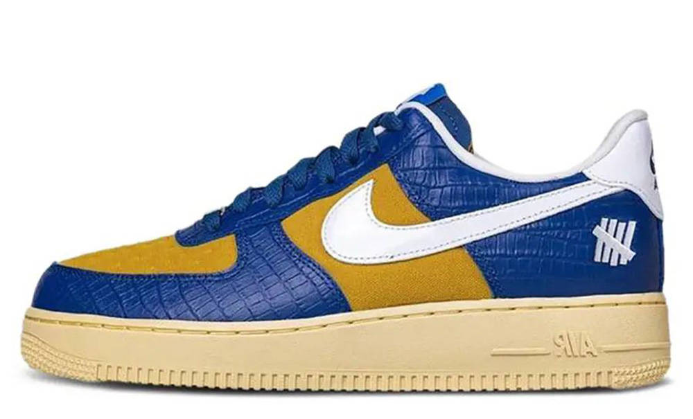 gold and blue air force ones