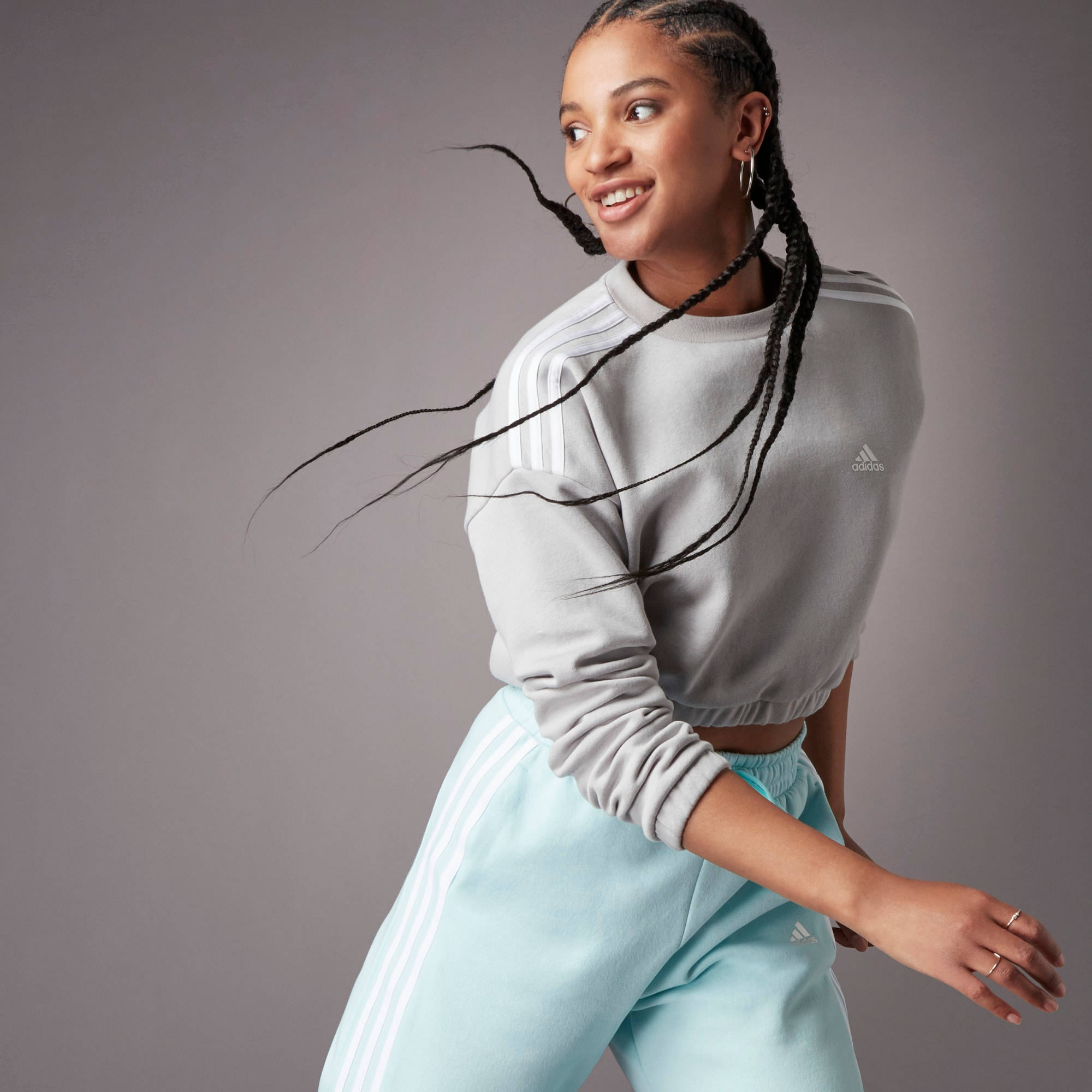 adidas Hyperglam Crop Crew Sweatshirt Grey Two