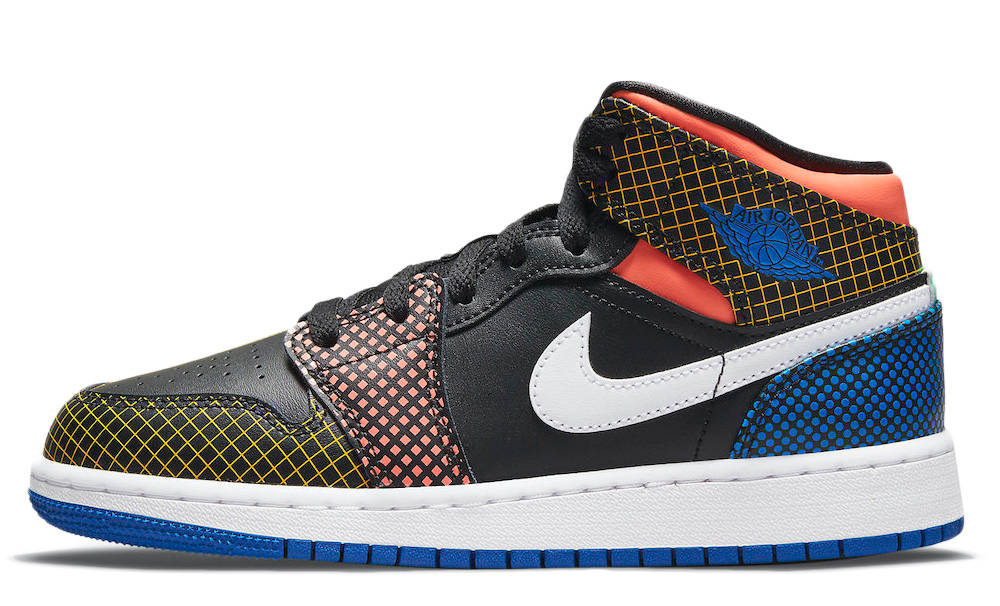 Air Jordan 1 Mid GS Multi Grid Black