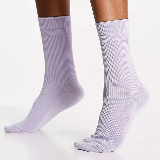ASOS DESIGN Slinky Roll Top Calf Length Socks