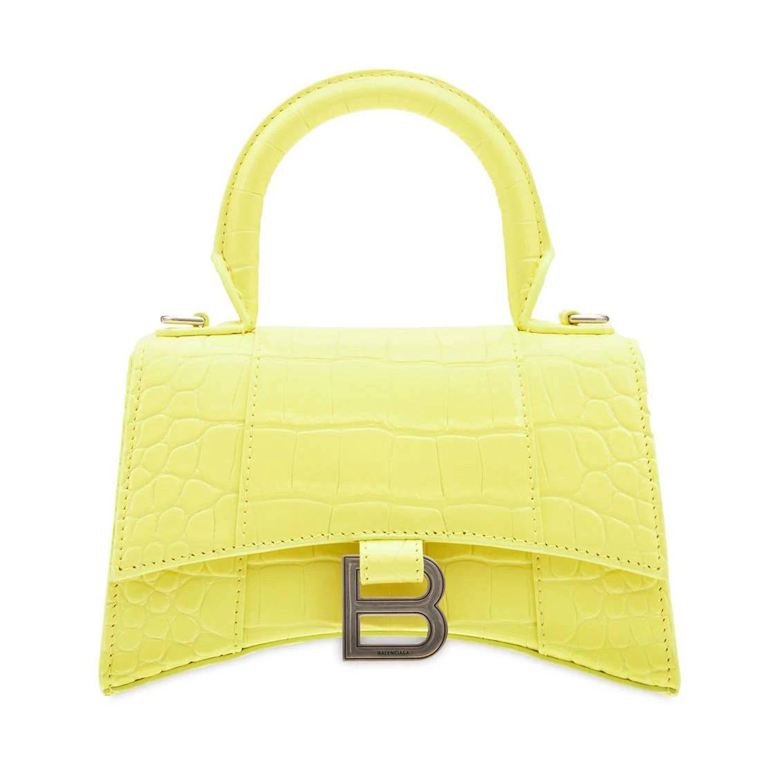 Balenciaga XS Hourglass Croc Embossed Leather Bag