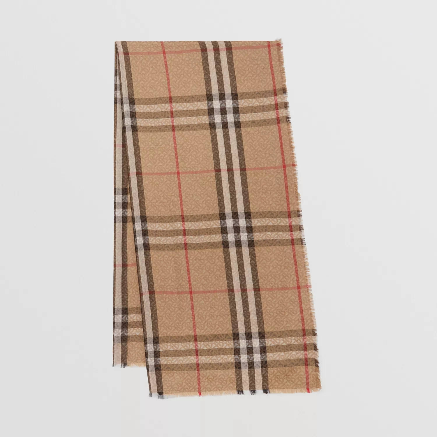 Burberry Lightweight Monogram and Check Wool Silk Scarf
