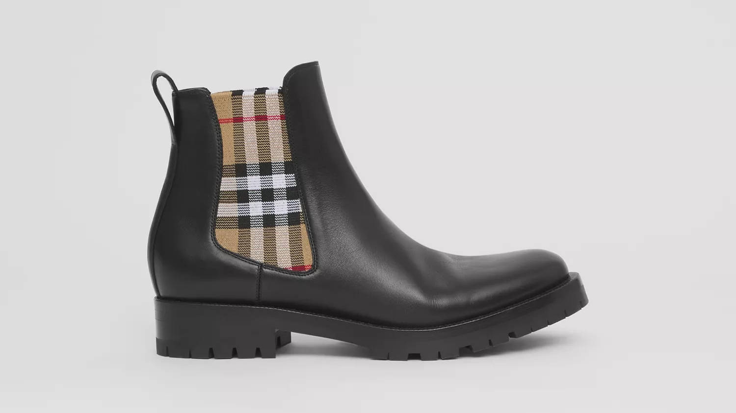 Burberry Vintage Check Detail Leather Chelsea Boots
