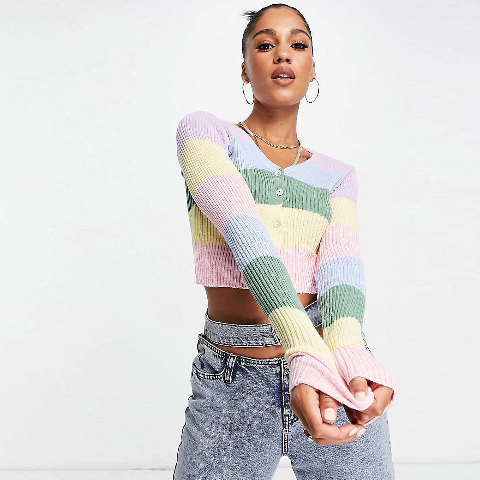 I Saw It First Knitted Cropped Stripe Cardigan