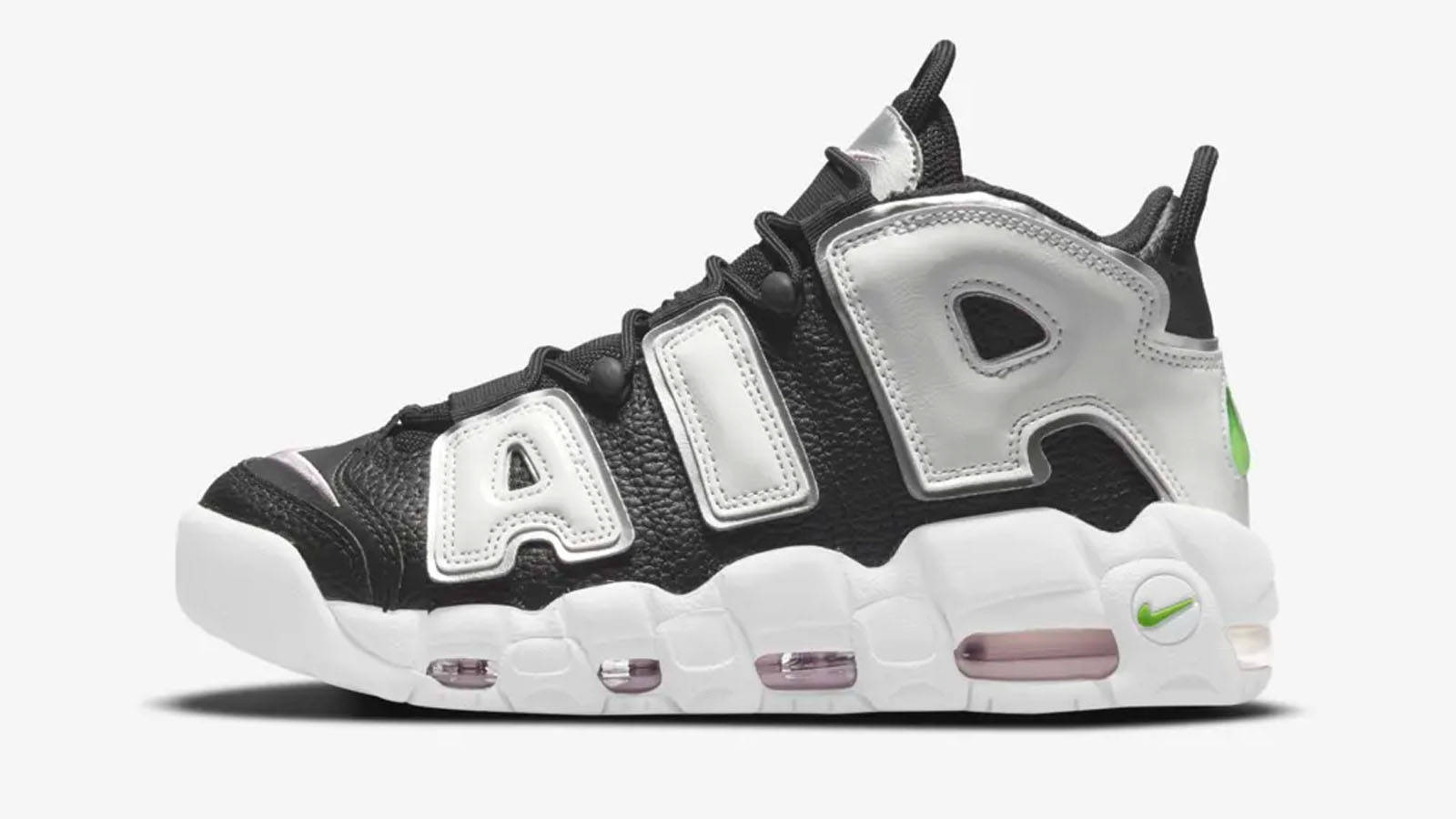nike air more uptempo black silver branding