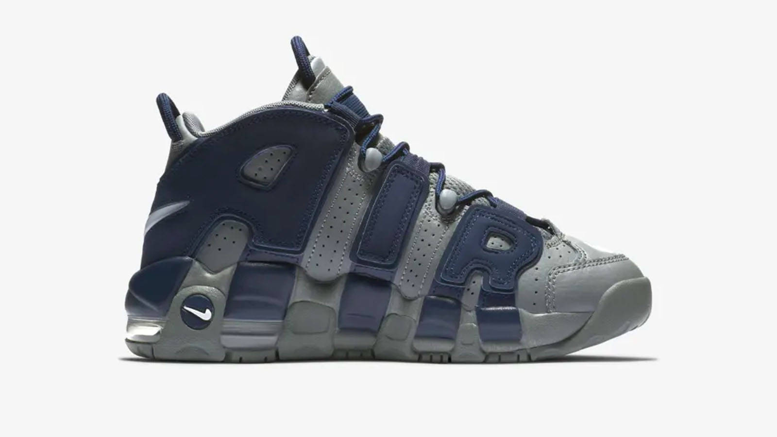 nike air more uptempo grey navy branding
