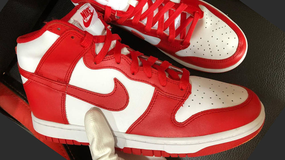 Image via sneakerknockerzllc Nike Dunk High University Red