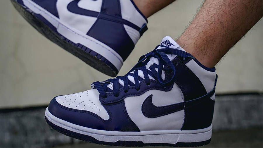 Nike Dunk High Midnight Navy On Foot Side