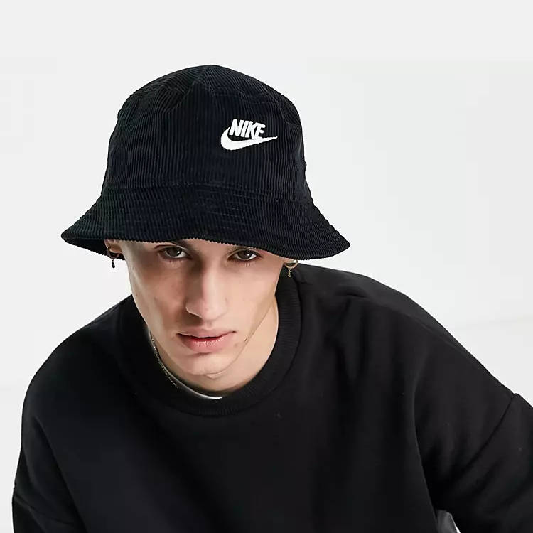 Nike Futura Logo Corduroy Bucket Hat - Black | The Sole Supplier