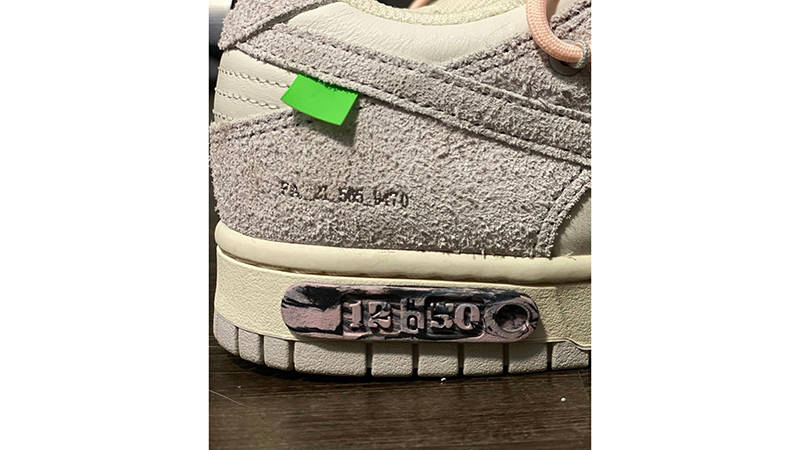 Off-White x Nike Dunk Low Sail Grey Lot 12 DJ0950-100 Detail