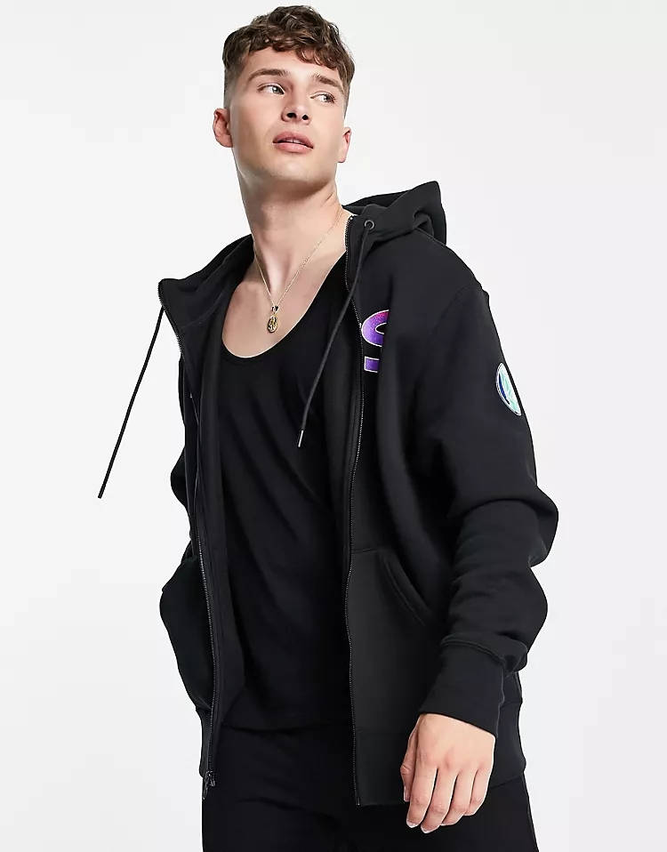 Paris Saint-Germain x Jordan Logo Zip Up Hoodie Black Front