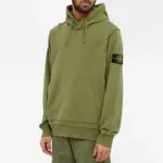 Stone Island Logo-Appliqued Cotton-Jersey Hoodie Olive Front