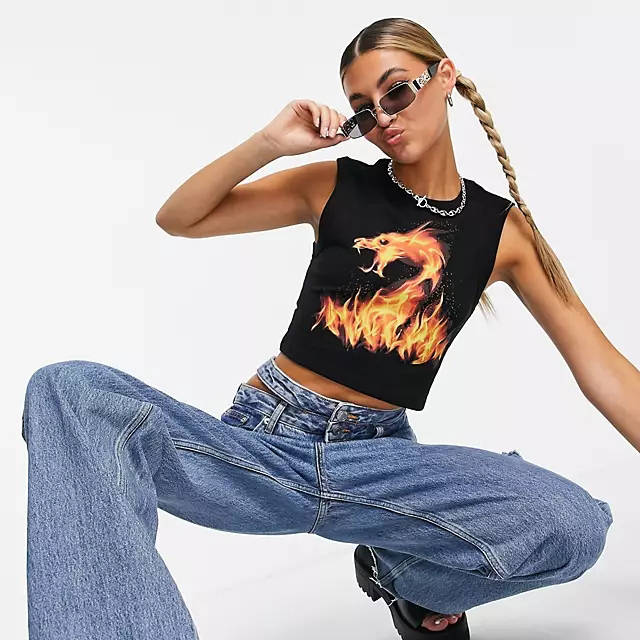 Weekday Bestie Organic Cotton Dragon Print Sleeveless T-Shirt