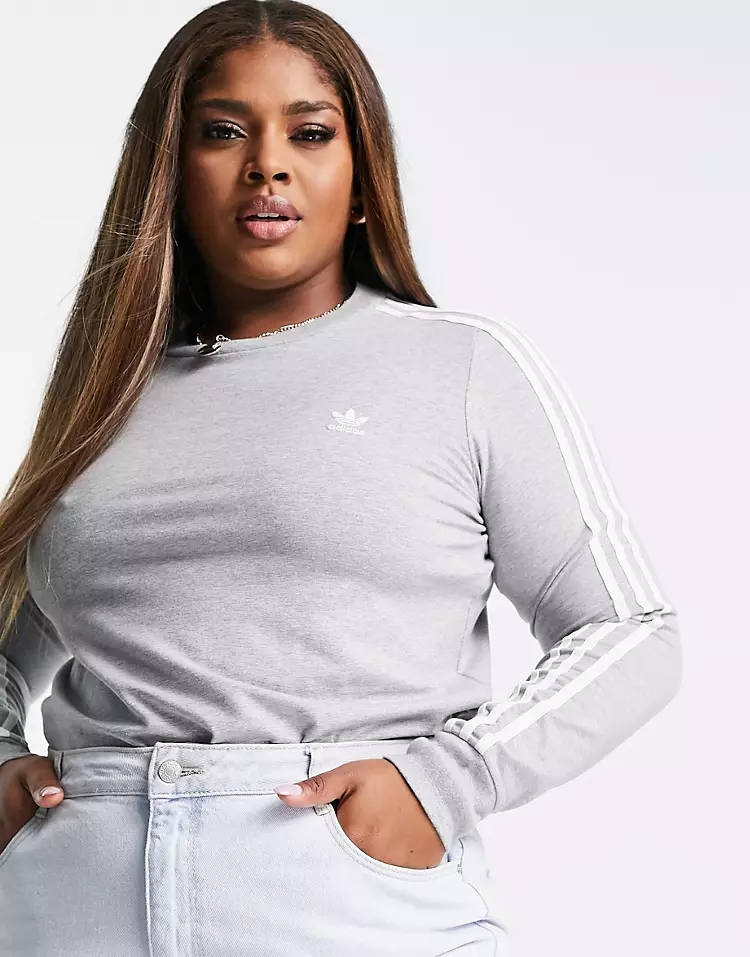 adidas Adicolor 3-Stripe Long Sleeve Top (Plus Size)