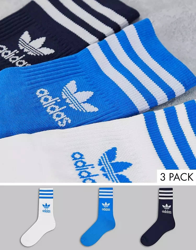 adidas Adicolor Trefoil Mid Cut Socks - Blue | The Sole Supplier