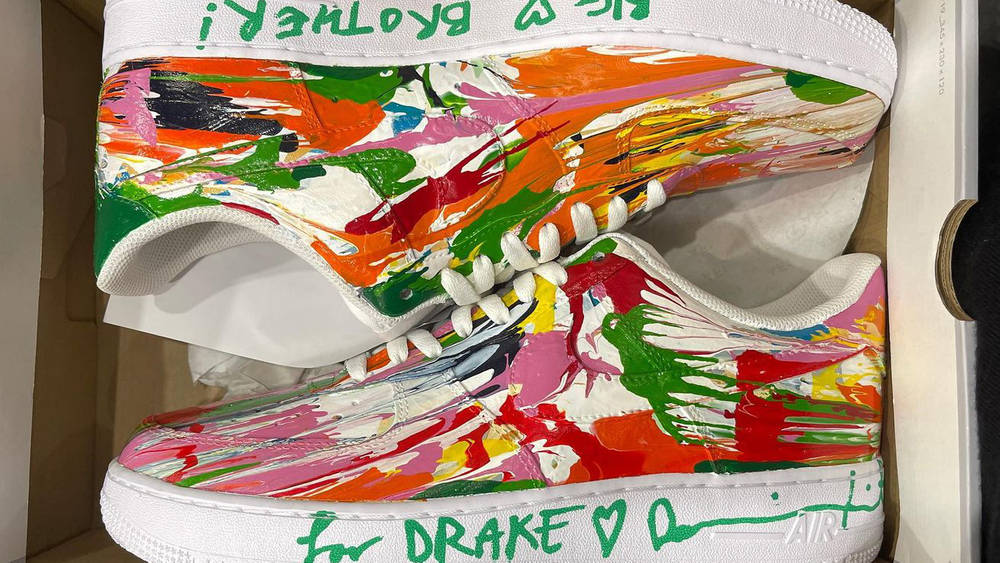 Image via damienhirst Damien Hirst Gifts Drake a 1-Of-1 Hand Painted Nike Air Force 1
