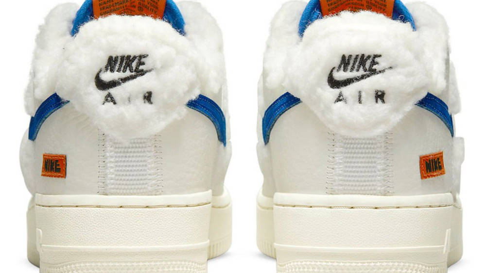 Nike Air Force 1 Sherpa Fleece White Blue heel Nike Air Force 1 Sherpa Fleece White Blue heel