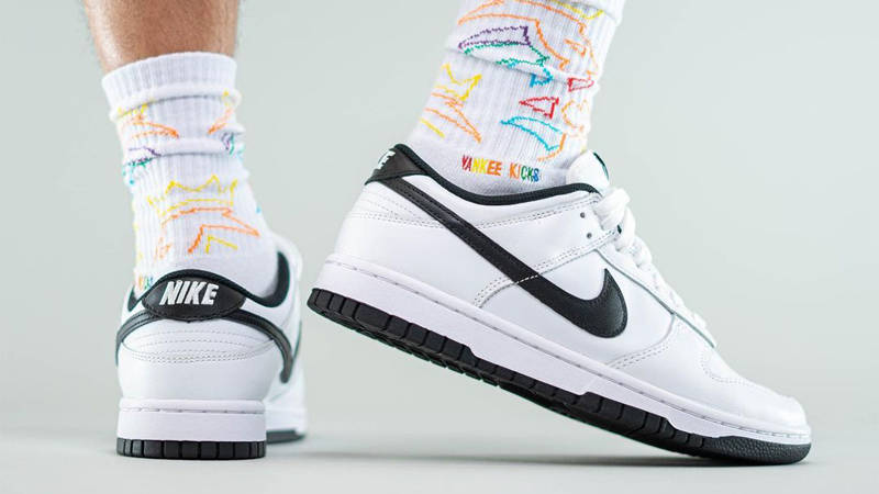 nike dunk low black white on feet