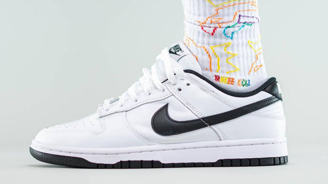 Nike Dunk Low White Black On Foot Side