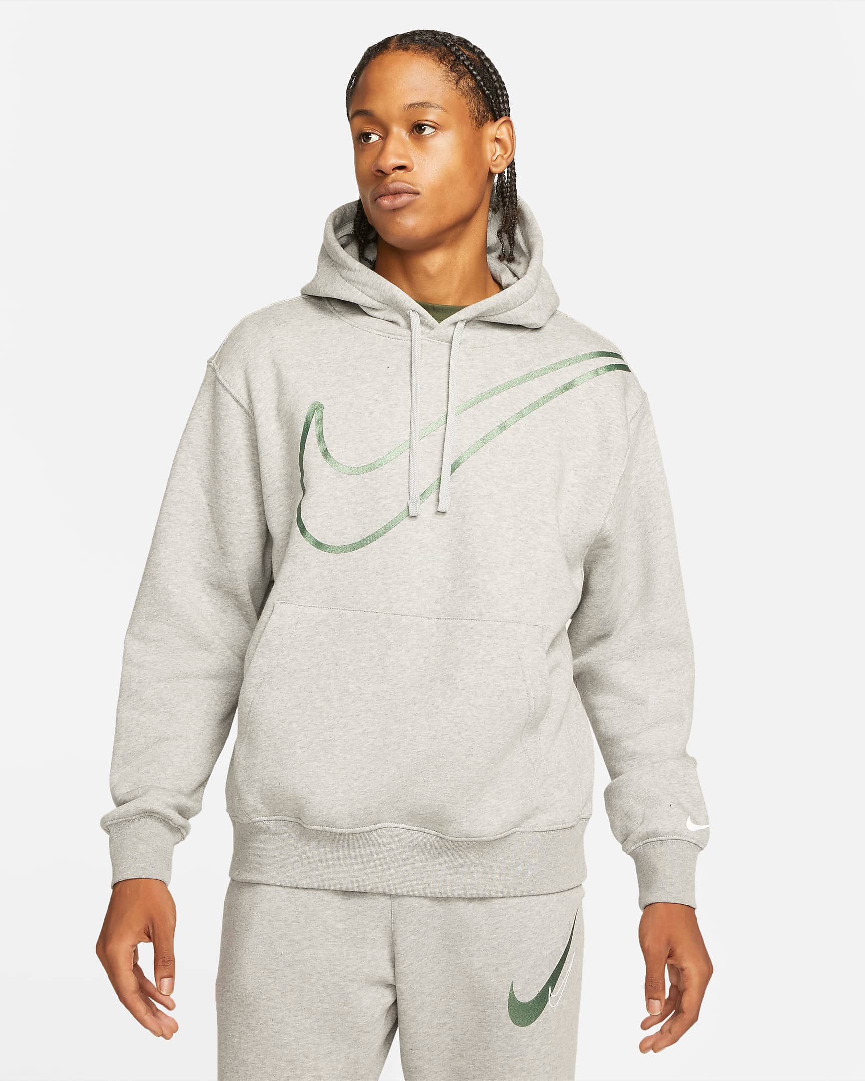 Nike Sportswear Across Logo Fleece Pullover Hoodie - Dark Grey Heather ...