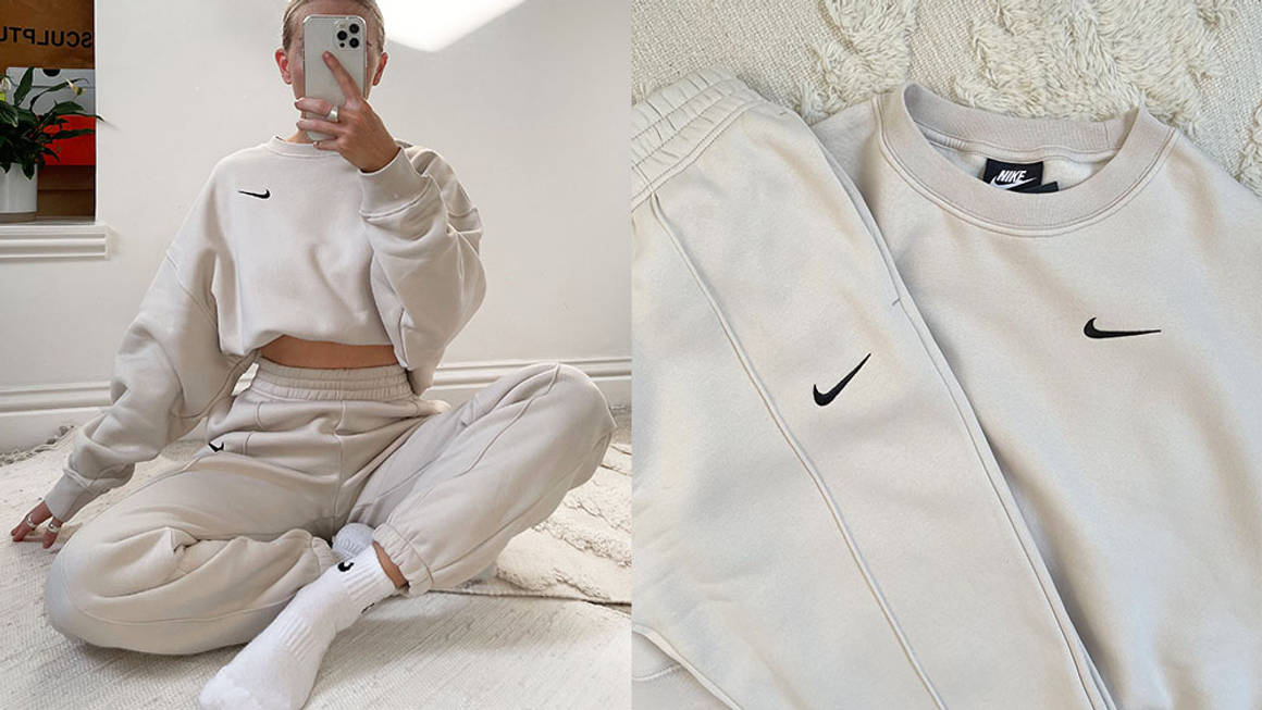 cream nike sweat suit