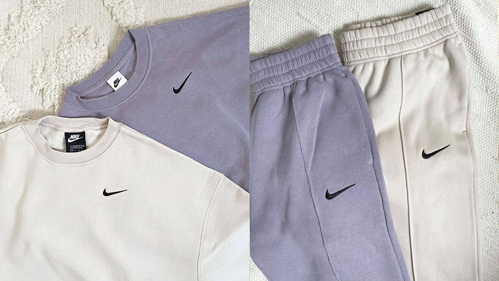 Nike sweatpants and sweatshirt cream and purple