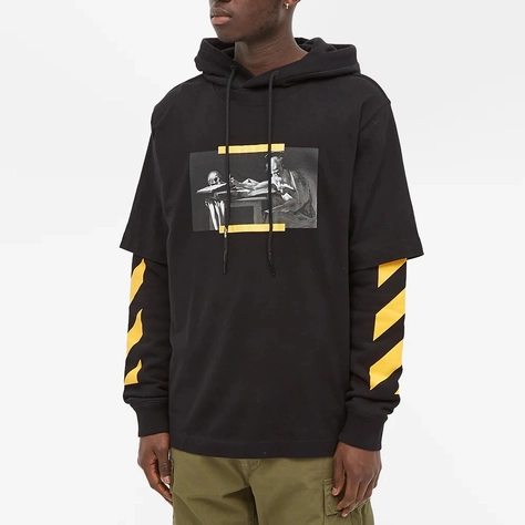 Off-White Caravaggio Painting Double Sleeve Hoodie Black Front
