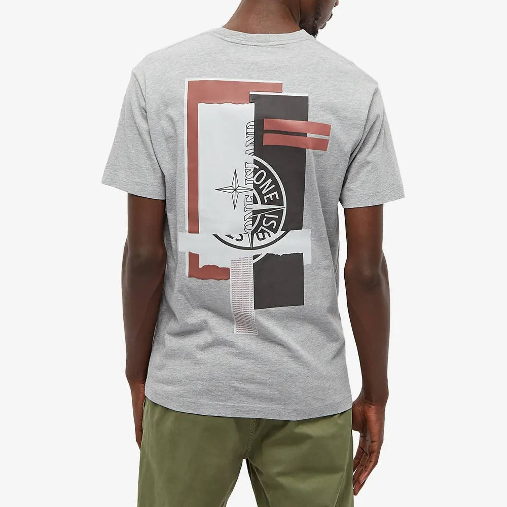 Stone Island Scrap Logo Back T-Shirt Grey Melange Back