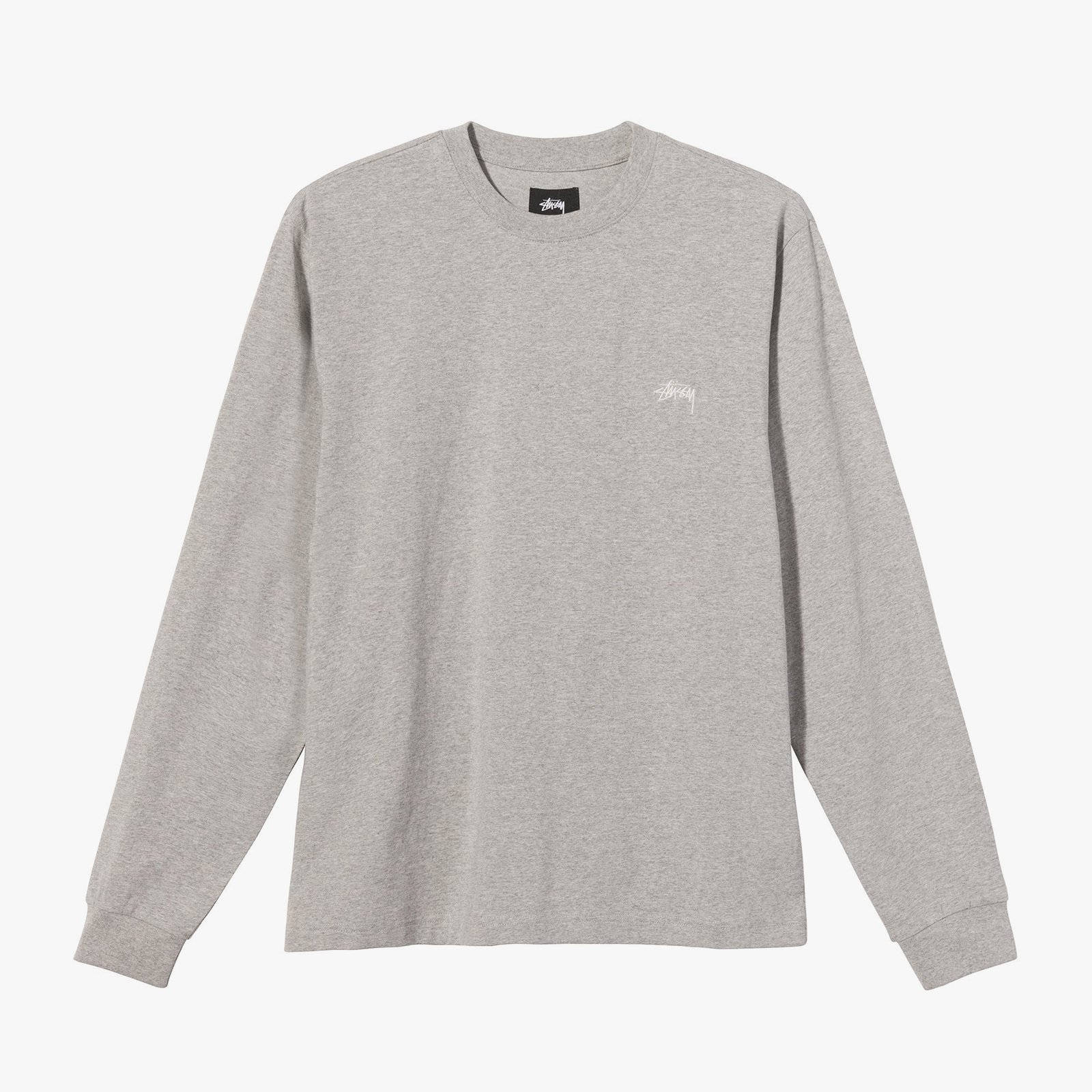 Stussy Stock Logo Long-Sleeve T-Shirt - Grey Heather | The Sole Supplier