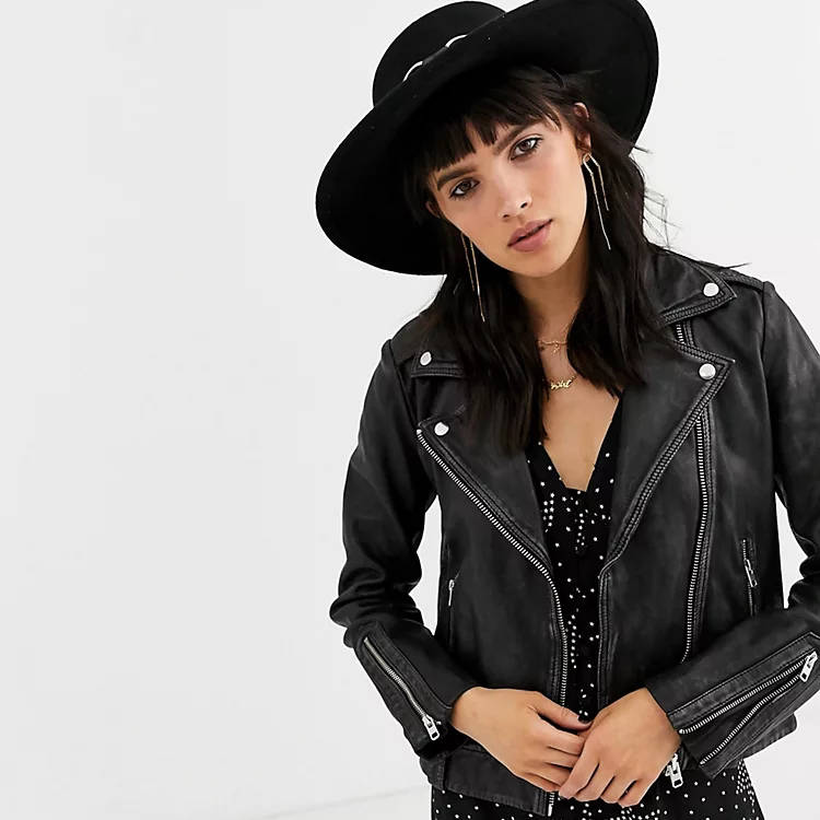 Topshop Classic Real Leather Biker Jacket